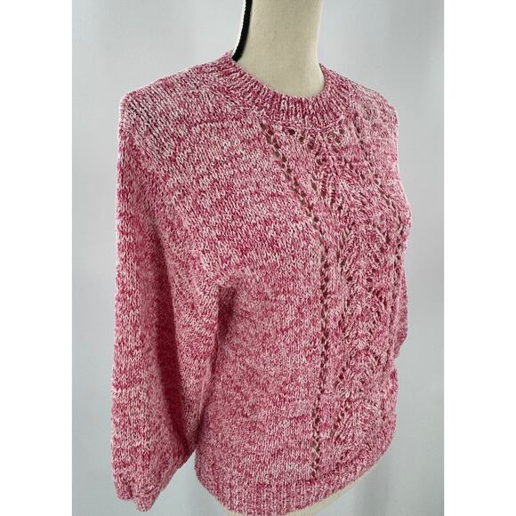 Sezane Rosita Balloon Sleeve Jumper Knit Sweater Pink Red White Small - Picture 2 of 10